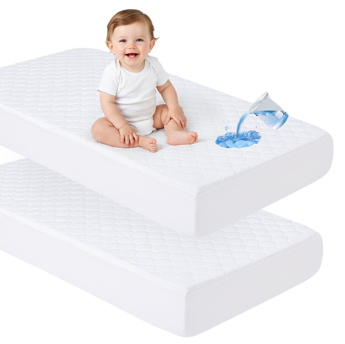 david's kids Paquete de 2 protectores de colchón impermeables para cuna de 52 x 28 pulgadas