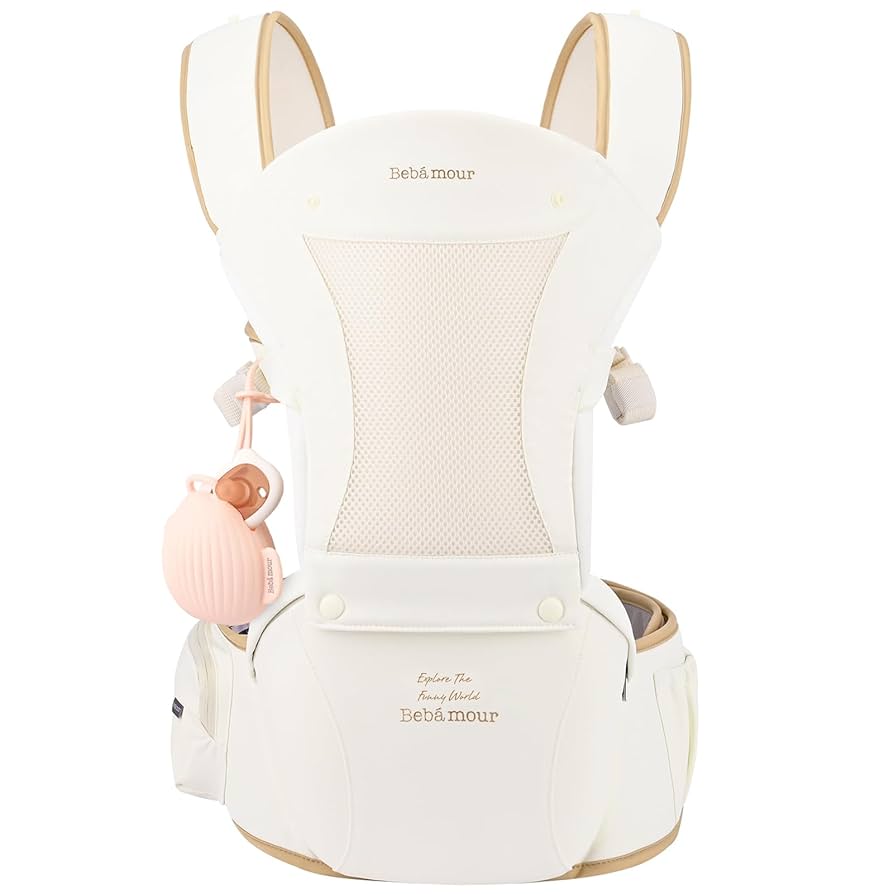 Bebamour Portabebés con asiento de cadera, asiento de cadera de malla transpirable, 0-36 meses