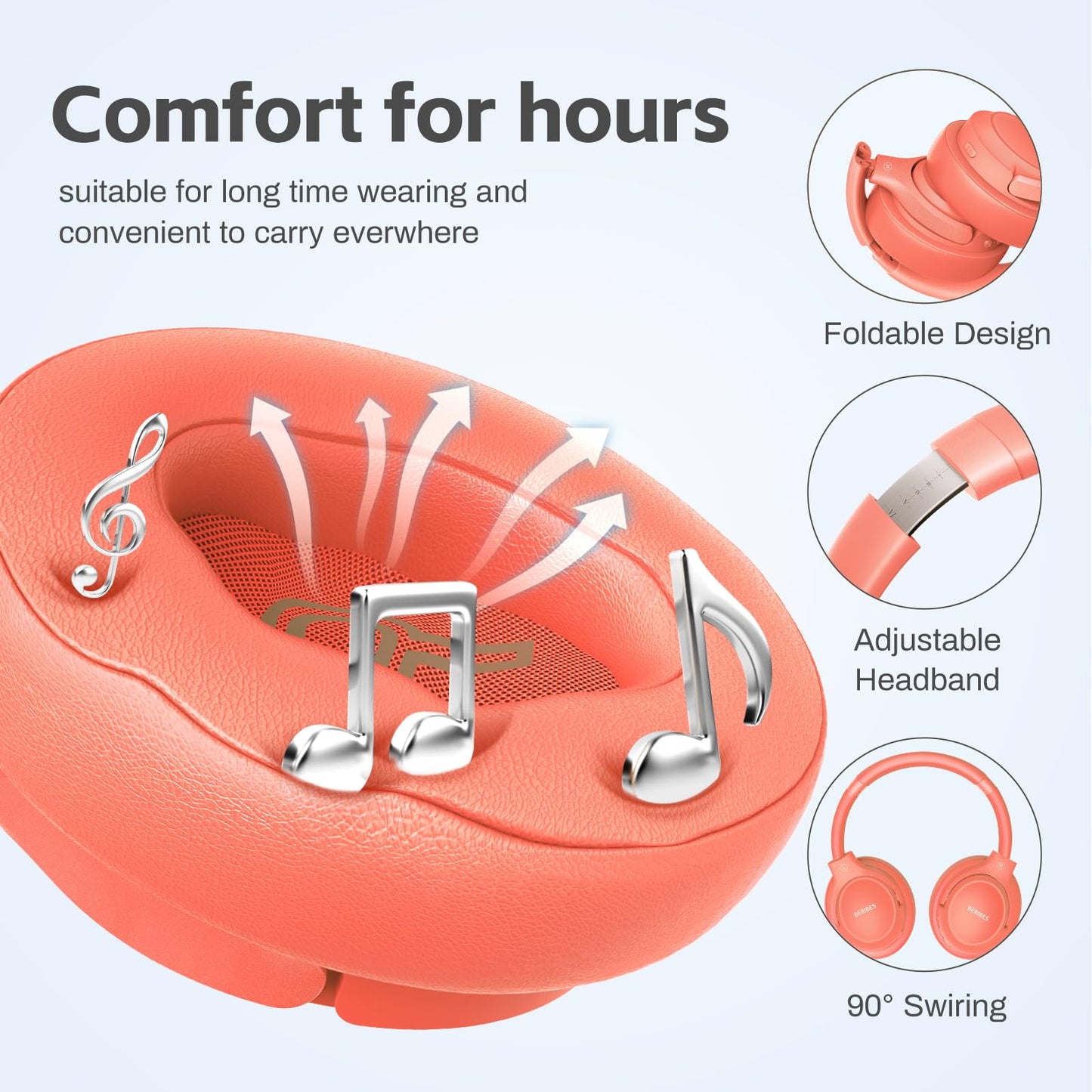 BERIBES Auriculares Bluetooth sobre la oreja naranja