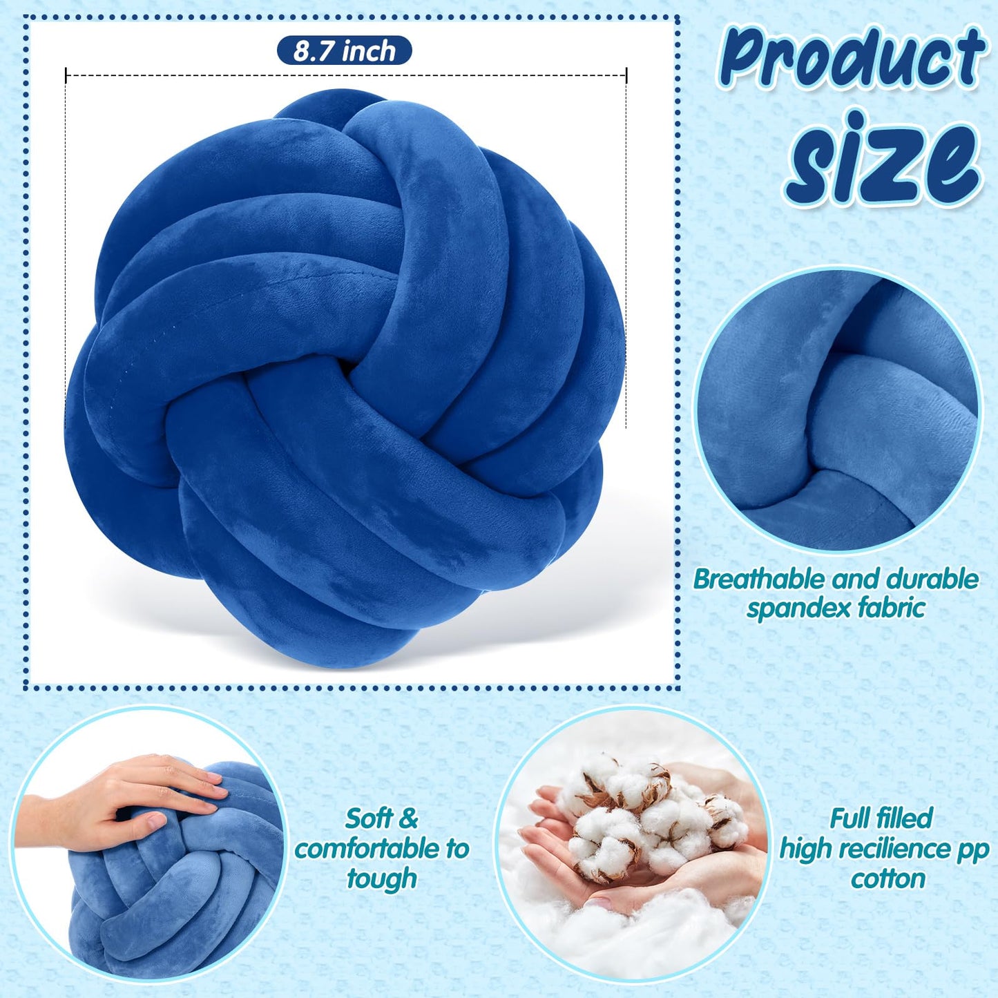 Yerliker 4 bolas de almohada de nudo, 8.7 pulgadas, suaves, decorativas