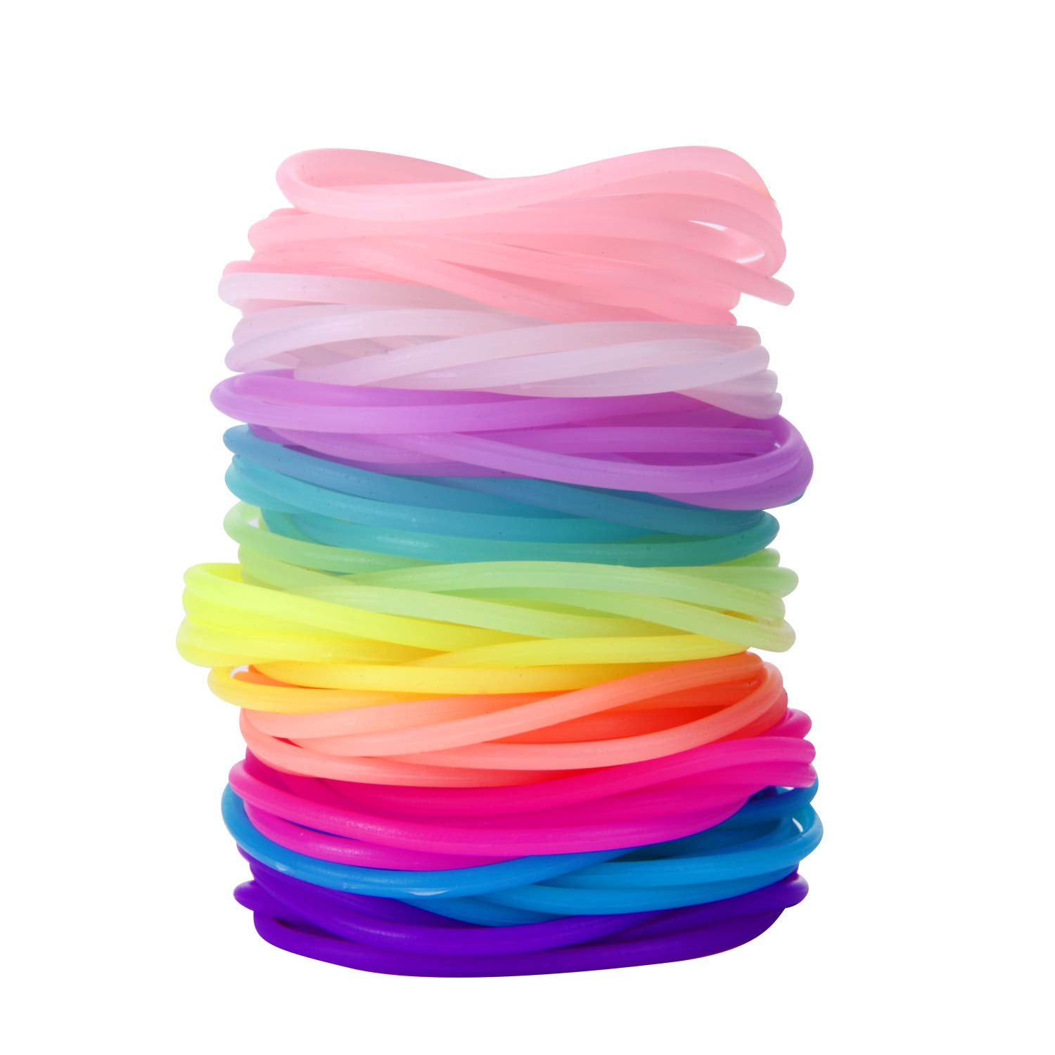 120 pulseras de silicona elásticas de gel de goma de los años 80 con brillo arcoíris y neón