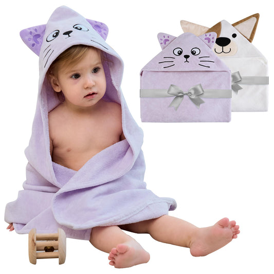 Mooreeke Paquete de 2 toallas para niños pequeños, toallas con capucha 100% algodón