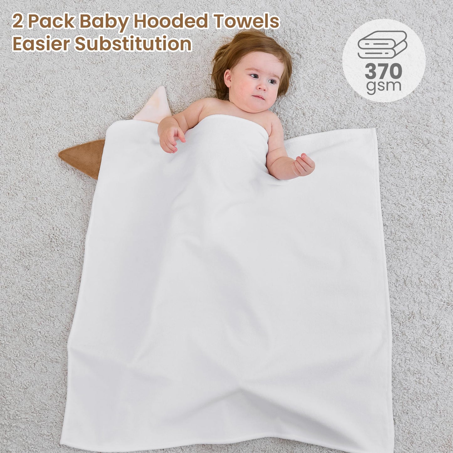Mooreeke Paquete de 2 toallas para niños pequeños, toallas con capucha 100% algodón