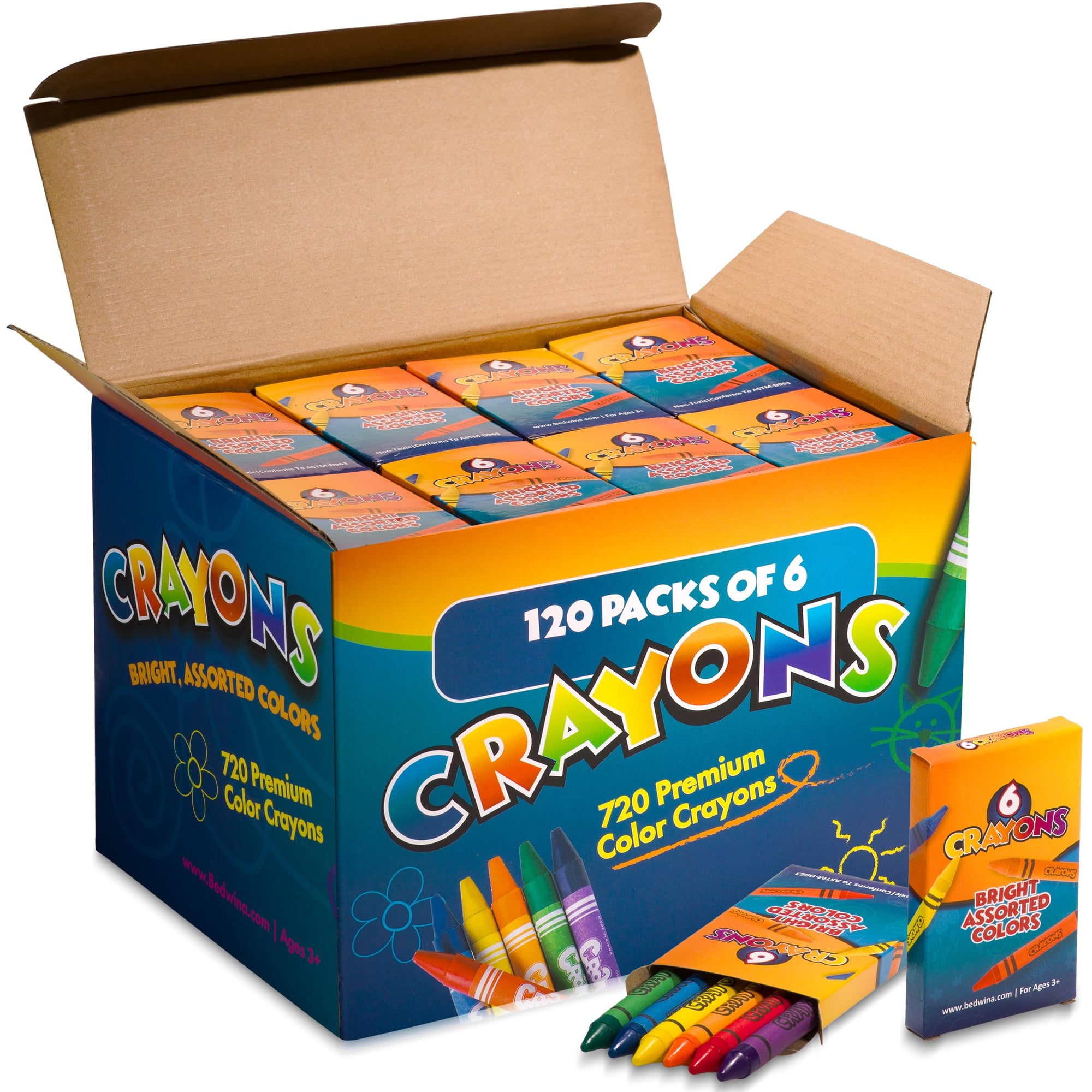 Bedwina Crayones a granel – Caja de 120, 6 paquetes en total 720 crayones a granel suministros escolares