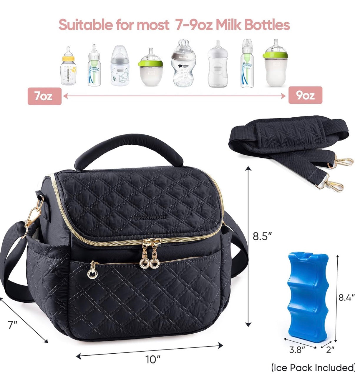 Bolsa de viaje enfriadora de leche materna con bolsa de hielo para 6 biberones de hasta 9 onzas