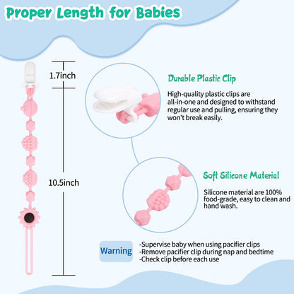 Broches de silicona para chupetes Babygoal, paquete de 4