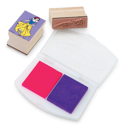 Princesas de Disney Melissa & Doug, juego de sellos: 9 sellos, 5 lápices de colores, de madera y 2 almohadillas de estampas de colores