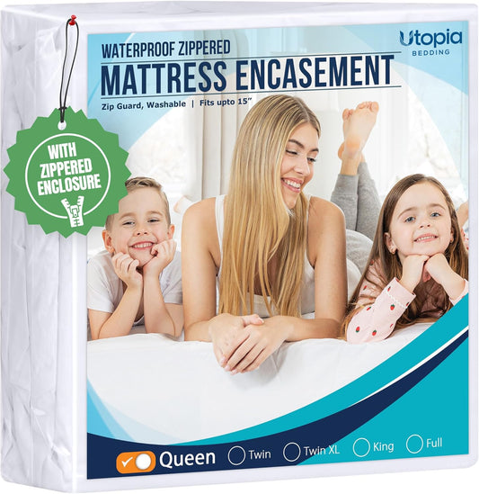 Utopia Bedding Queen Size Mattress Protector Zippered, 100% Waterproof