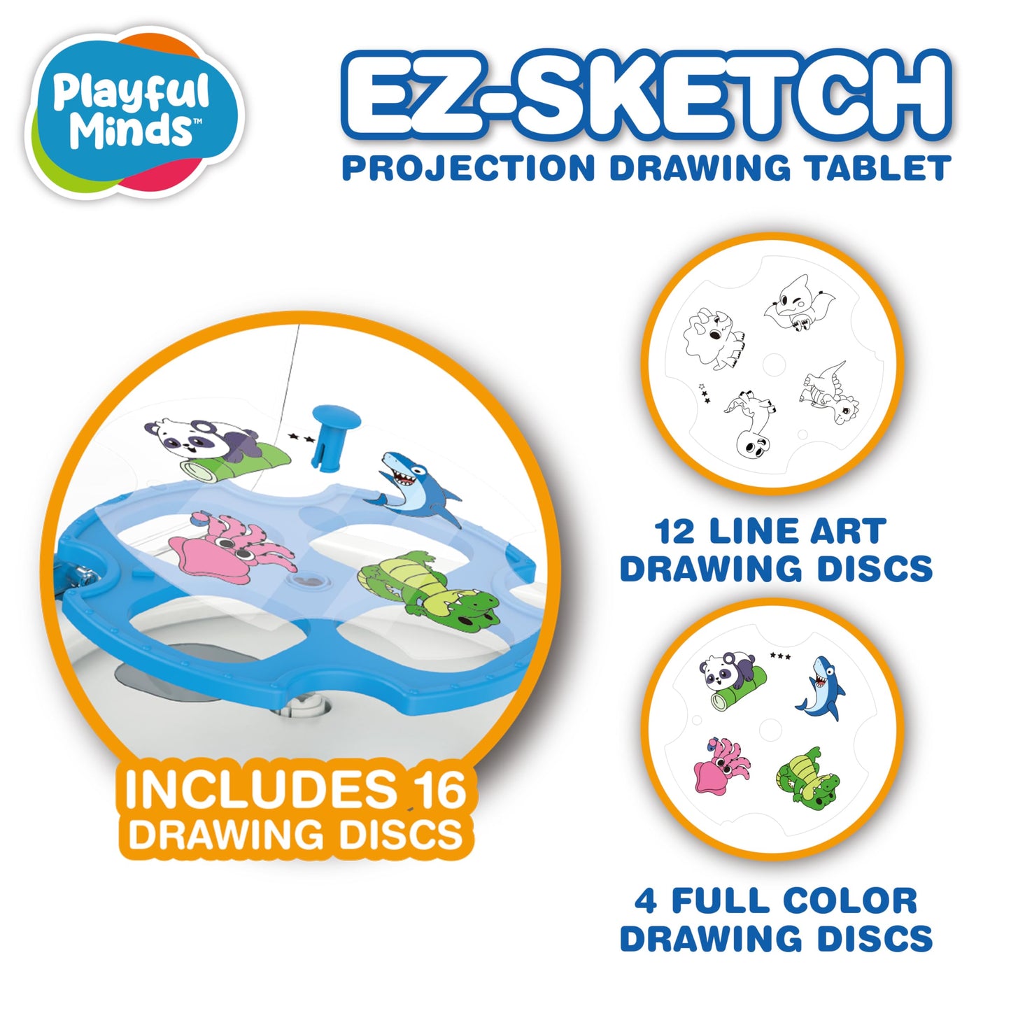 Playful Minds EZ Sketch - Tableta de dibujo proyector, 24 piezas, proyección de luz de rastreo y color para trazar
