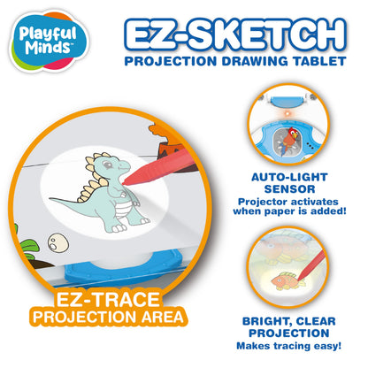 Playful Minds EZ Sketch - Tableta de dibujo proyector, 24 piezas, proyección de luz de rastreo y color para trazar