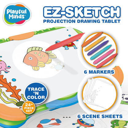 Playful Minds EZ Sketch - Tableta de dibujo proyector, 24 piezas, proyección de luz de rastreo y color para trazar