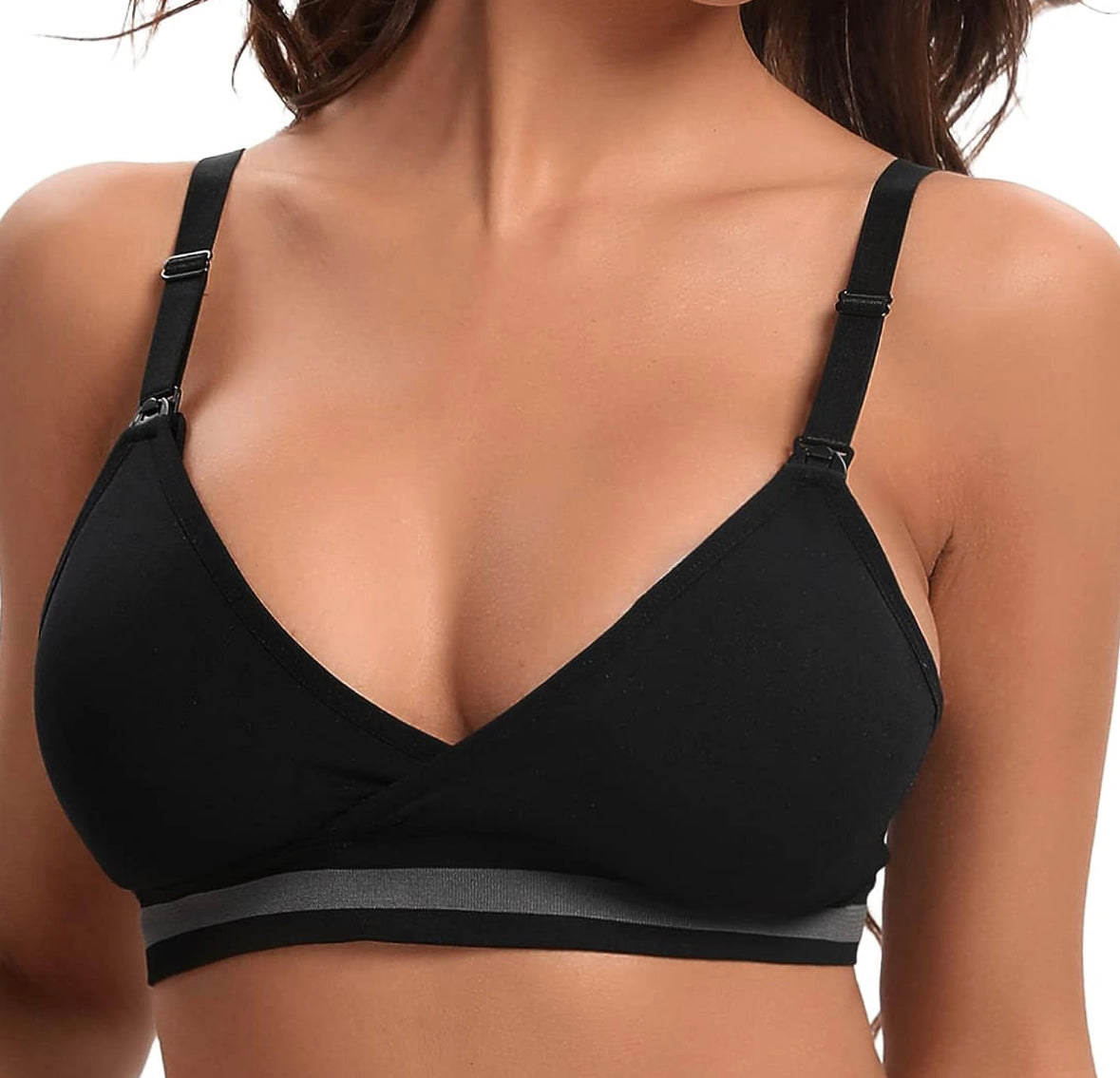 Brasier de lactancia con cuello en V, Talla L, disponible en Negro y Blanco