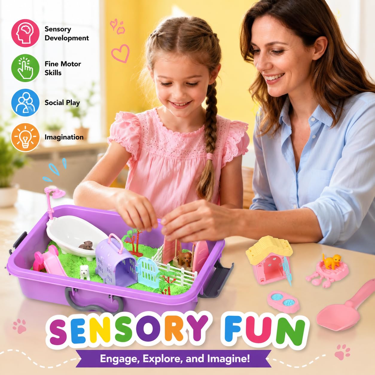 Juguete de Arena de Contenedor Sensorial para Mascotas con 2.2 libras de Arena Moldeable