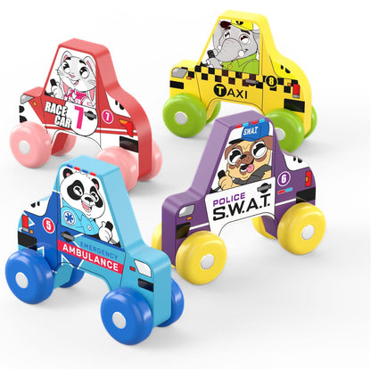 BEKILOLE 4 autos de carreras de madera, juguetes de aprendizaje Montessori