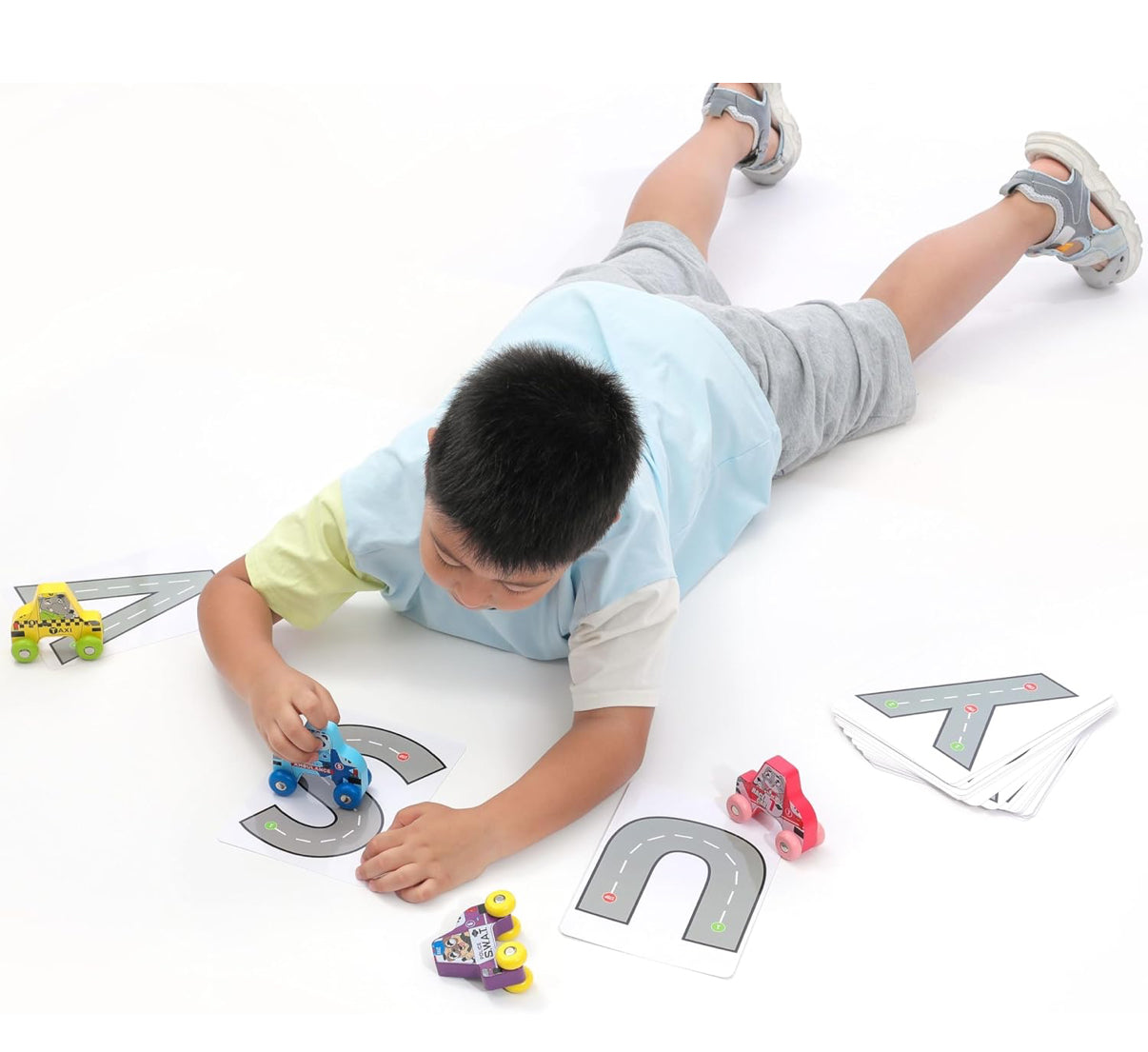 BEKILOLE 4 autos de carreras de madera, juguetes de aprendizaje Montessori