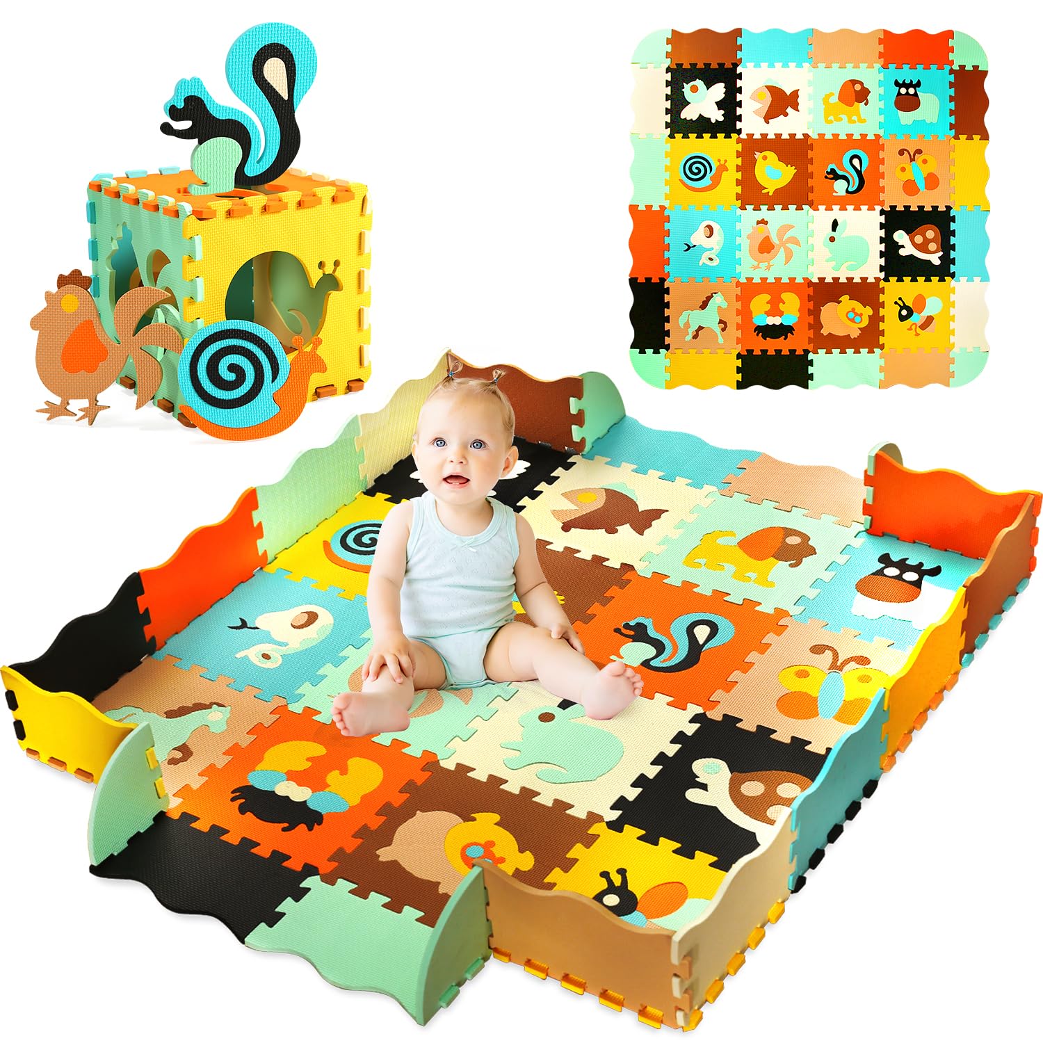 Tapete de juego de espuma para bebés de 56" x 56" con diseño de rompecabezas