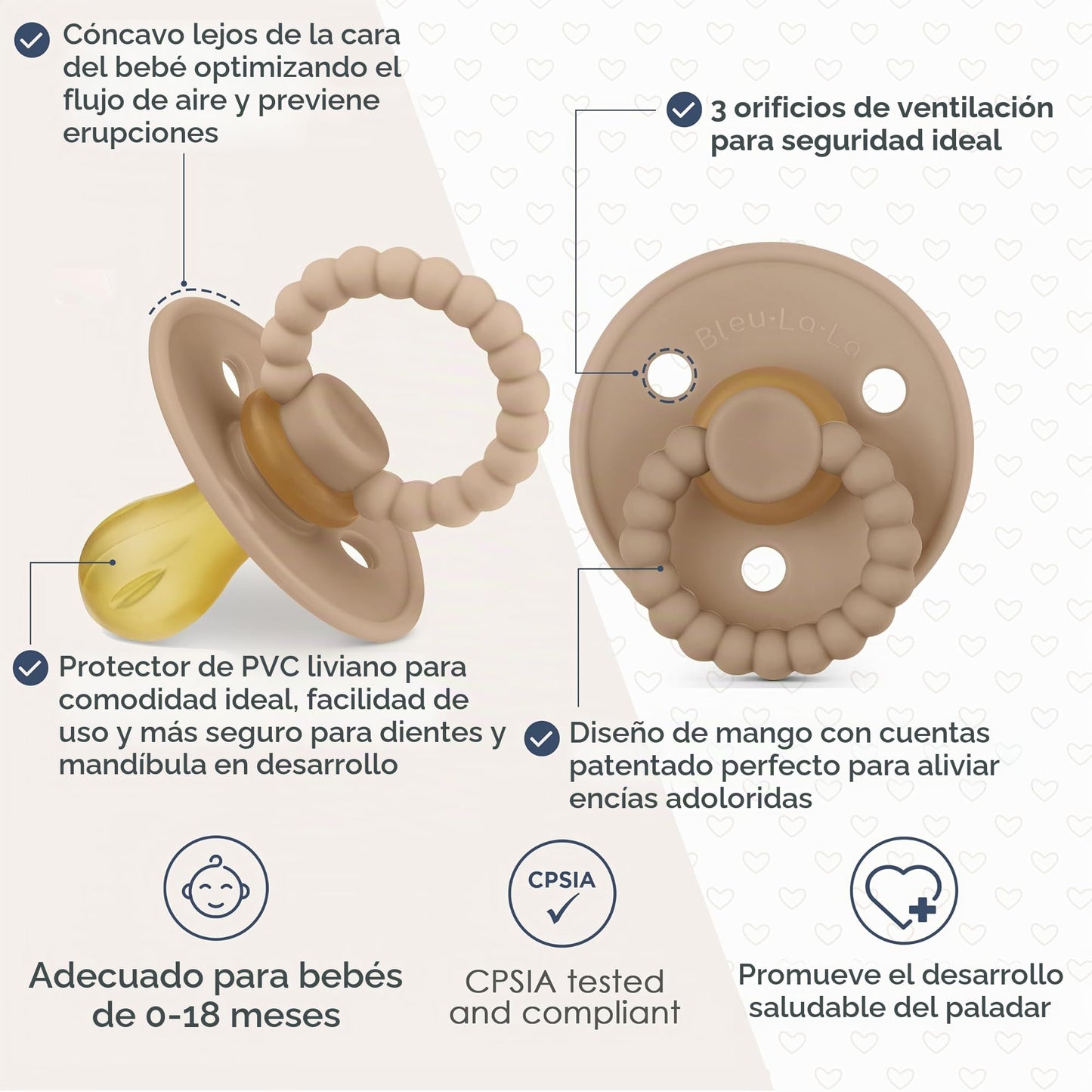Luladream - Chupete de goma natural con tetina suave y mango para dentición, 0-18 meses