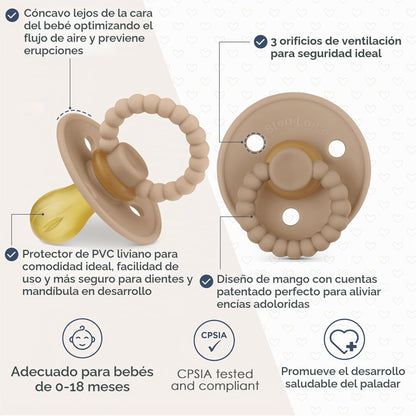Luladream - Chupete de goma natural con tetina suave y mango para dentición, 0-18 meses