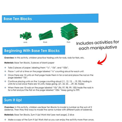 hand2mind Kit de materiales manipulativos de matemáticas para llevar a casa