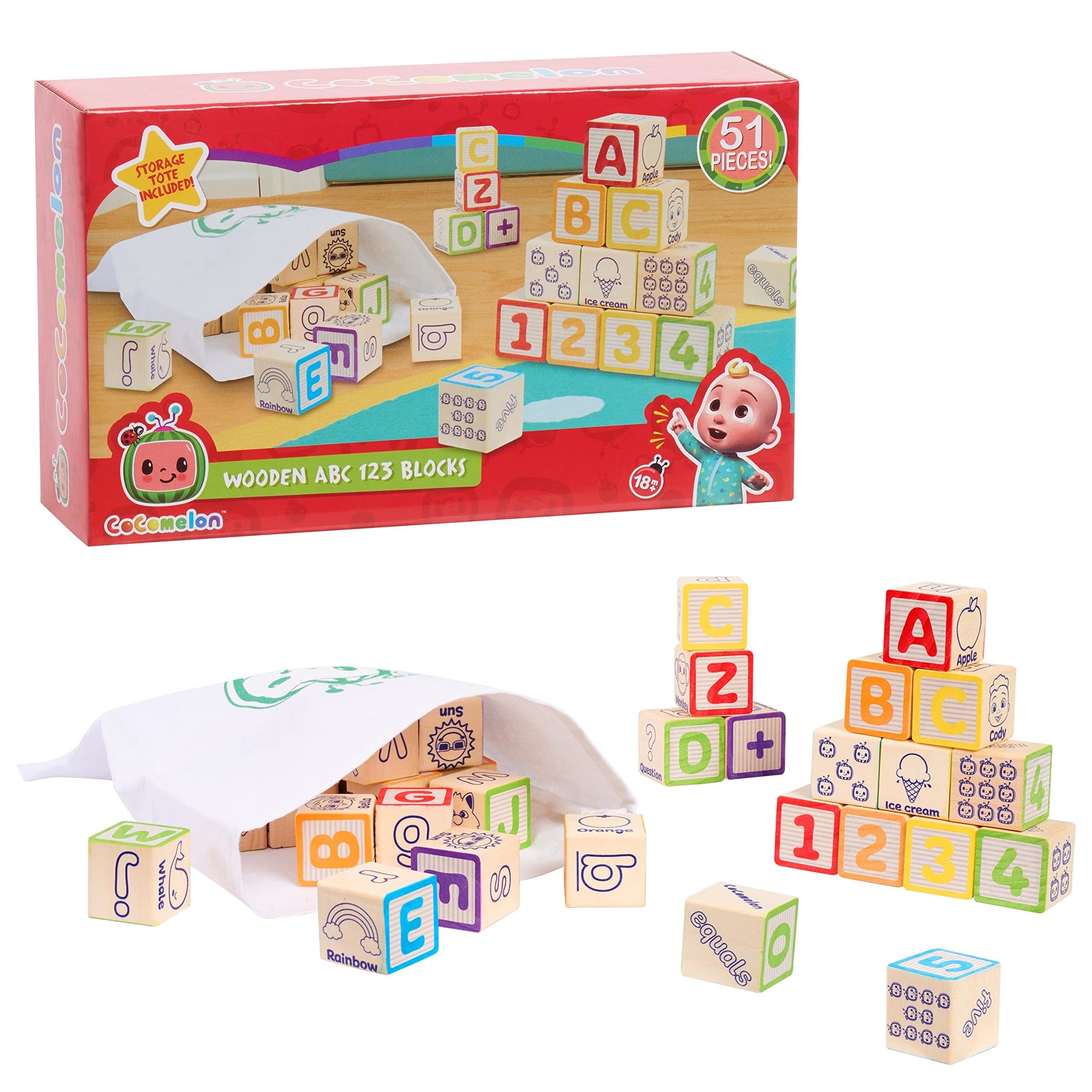 Juego de bloques de madera ABC clásicos de 51 piezas CoComelon
