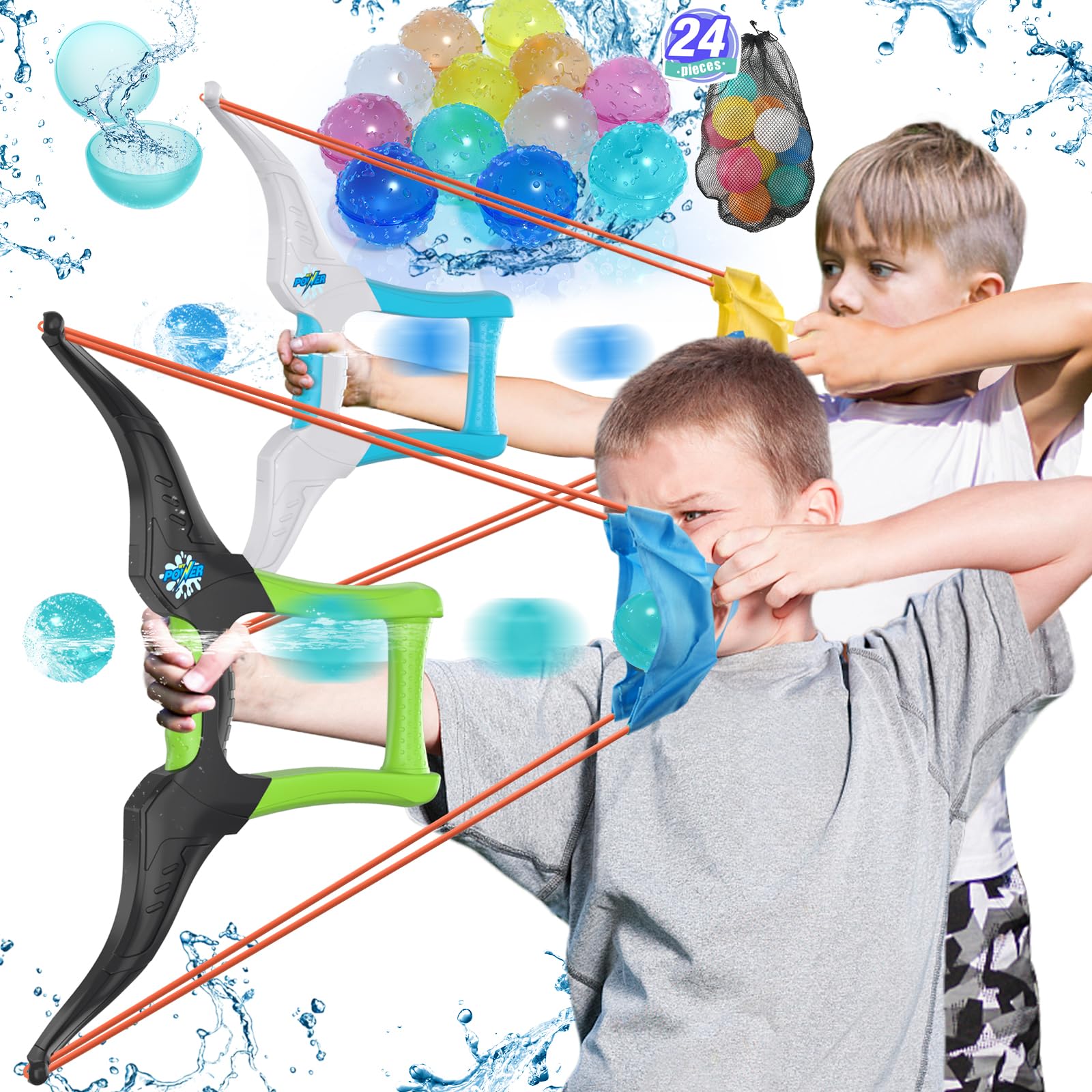 HYES Paquete de 2 tirachinas lanzador de globos de agua con 24 globos de agua reutilizables