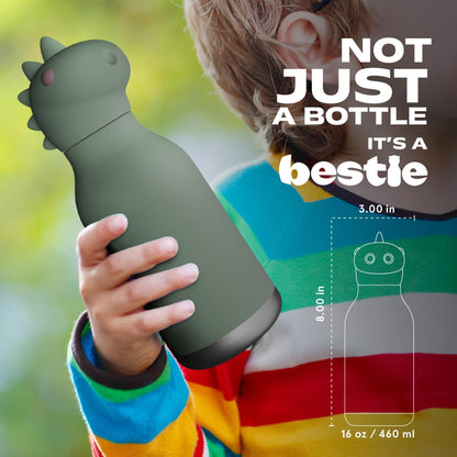 asobu Bestie Bottle - Botella de agua aislada de acero inoxidable con cabeza de animal suave desmontable