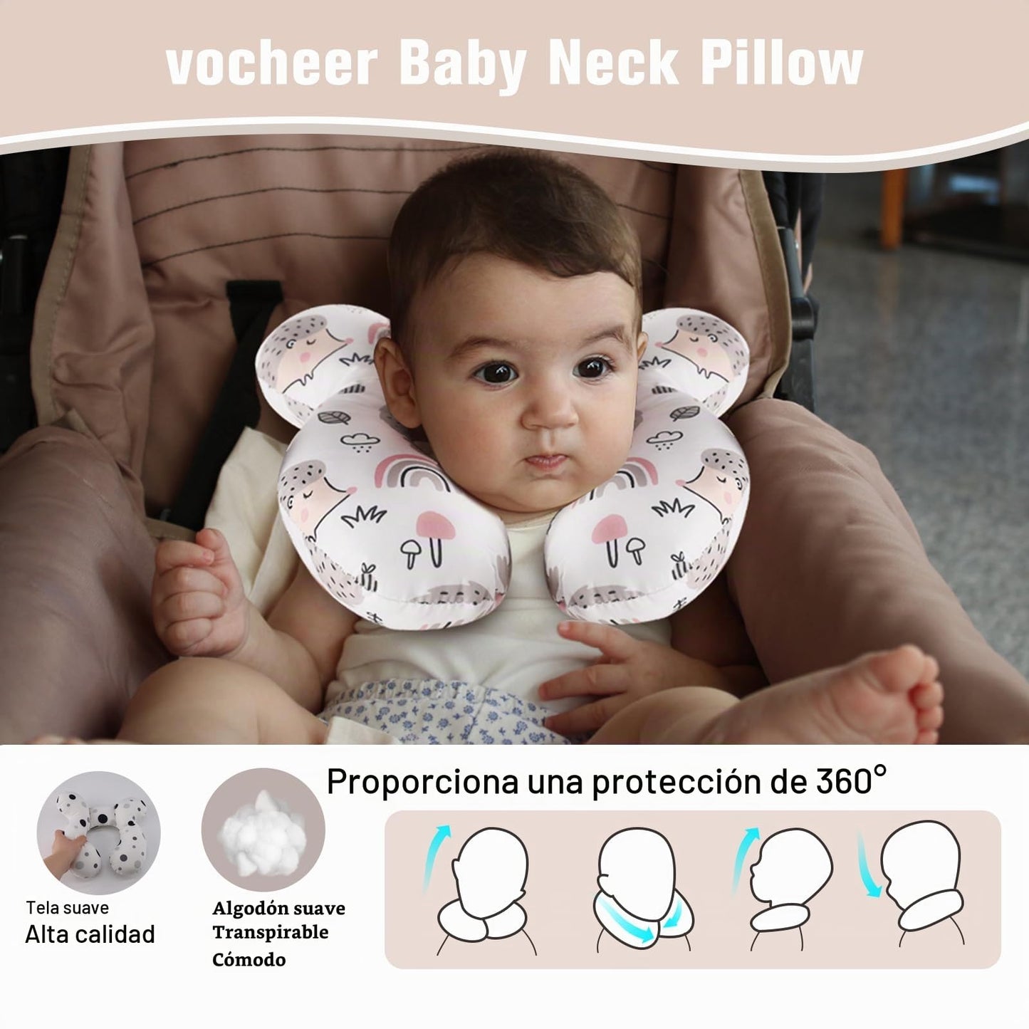 Vocheer - Almohada para el cuello del bebé para asiento de automóvil