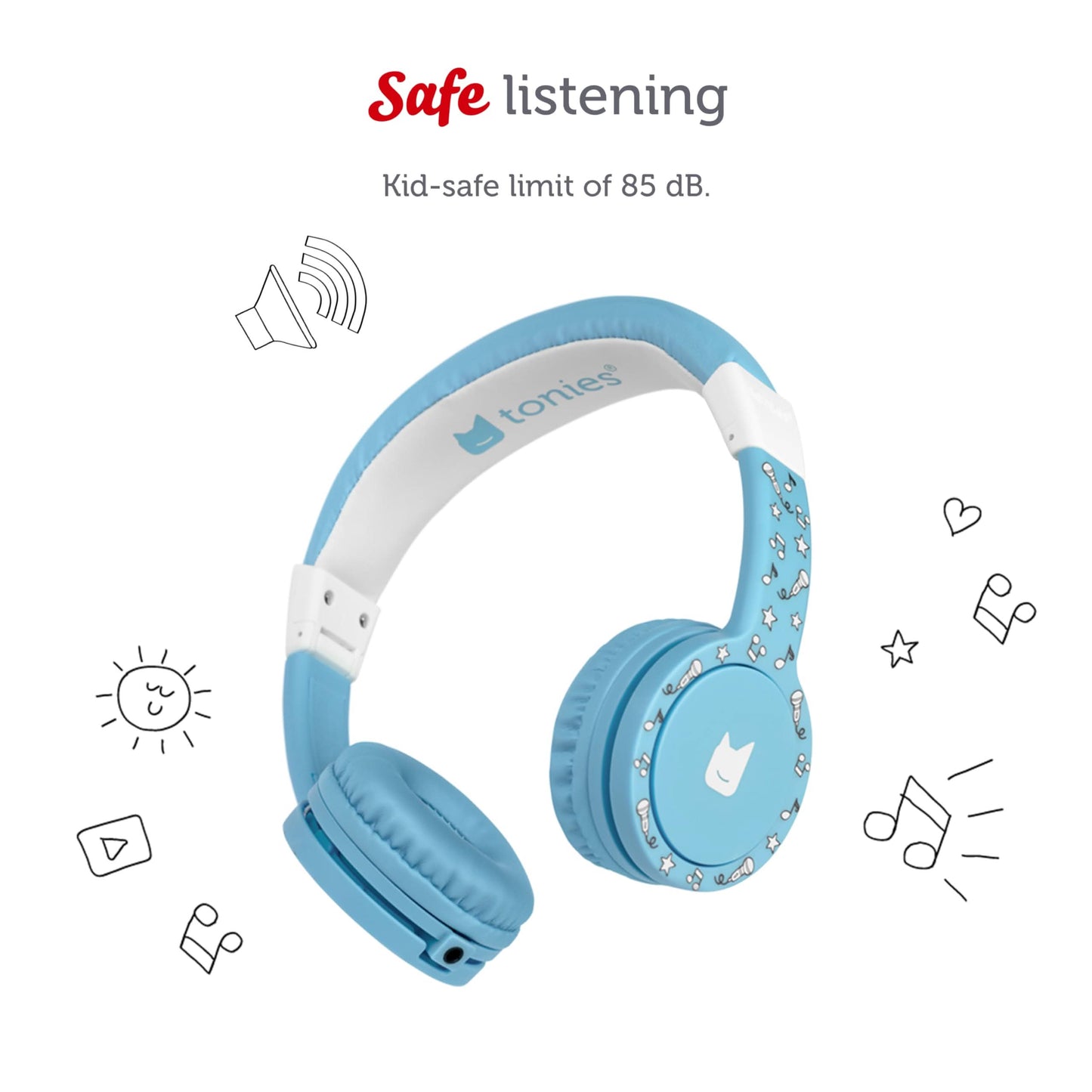 Tonies Auriculares plegables con cable para niños, cómodamente diseñados para adaptarse a la oreja