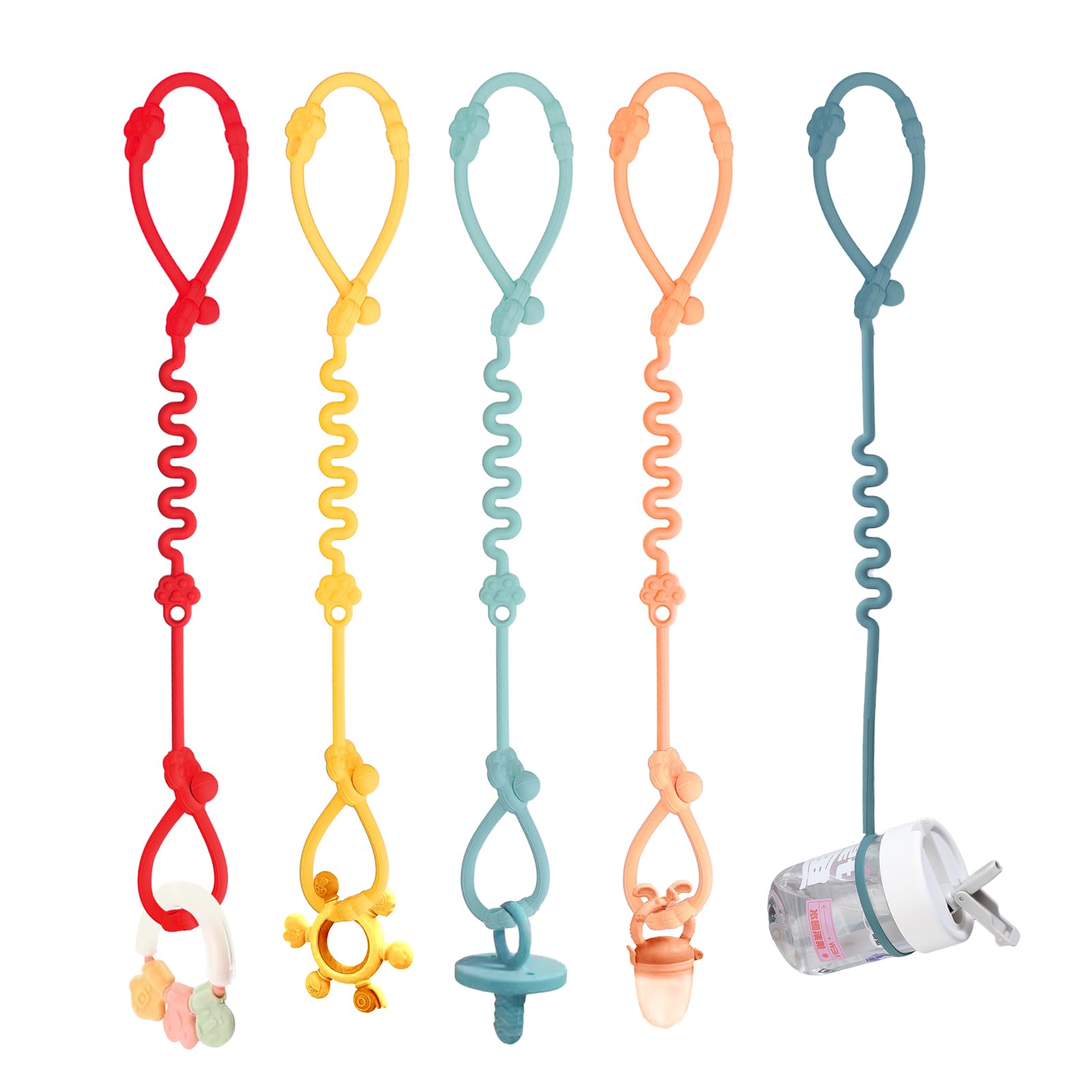 Correas de juguete para bebé, paquete de 5 correas de juguete de silicona para carriola