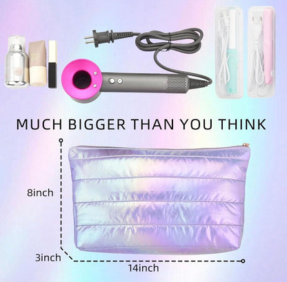 Hiroyuki Bolsa de maquillaje iridiscente, bolsa de cosméticos de 14 pulgadas