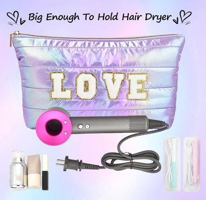 Hiroyuki Bolsa de maquillaje iridiscente, bolsa de cosméticos de 14 pulgadas