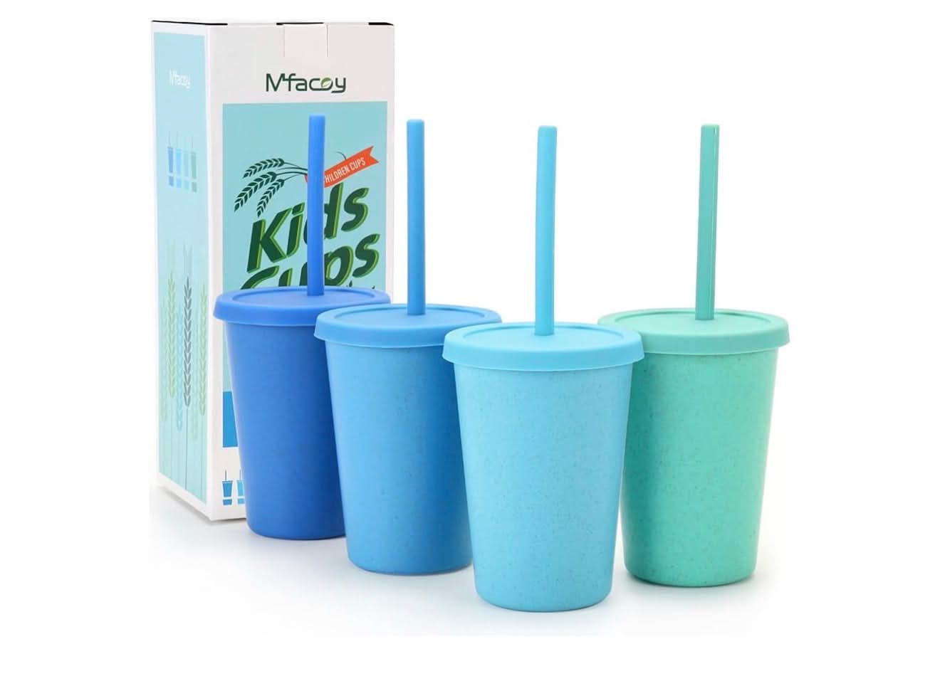 Mfacoy Paquete de 4 vasos de paja de trigo con tapa y pajitas, vaso irrompible de 10 onzas