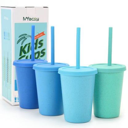Mfacoy Paquete de 4 vasos de paja de trigo con tapa y pajitas, vaso irrompible de 10 onzas