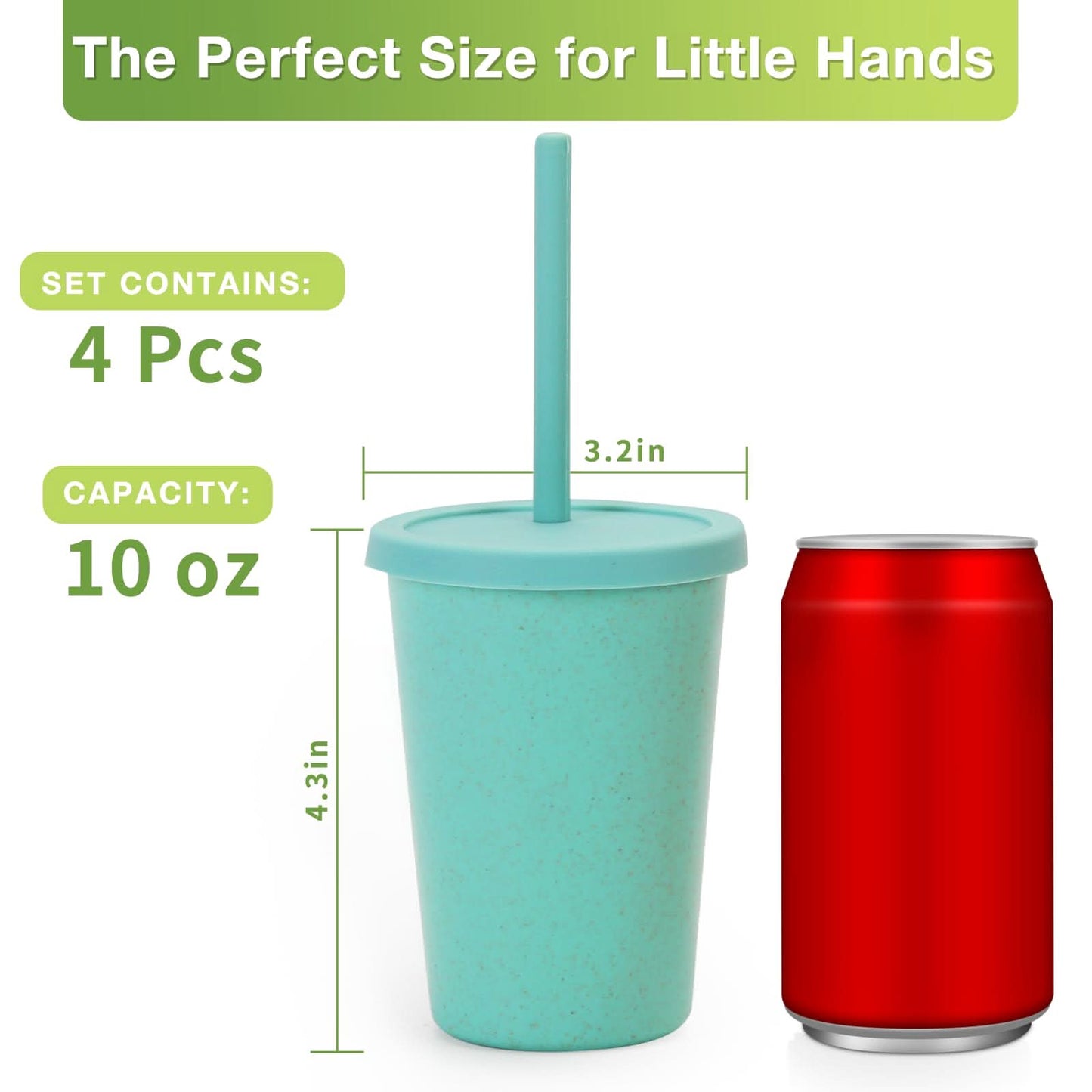 Mfacoy Paquete de 4 vasos de paja de trigo con tapa y pajitas, vaso irrompible de 10 onzas