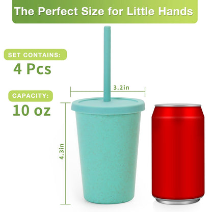 Mfacoy Paquete de 4 vasos de paja de trigo con tapa y pajitas, vaso irrompible de 10 onzas