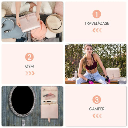 Bolsa de aseo de viaje para mujer, portátil, impermeable, organizador de cosméticos y maquillaje