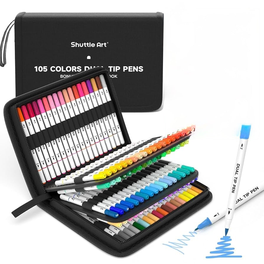 Shuttle Art Rotuladores de doble punta, 105 colores finos y marcadores de punta de pincel