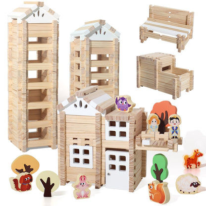 BESTAMTOY Juego de cabañas de madera de 170 piezas