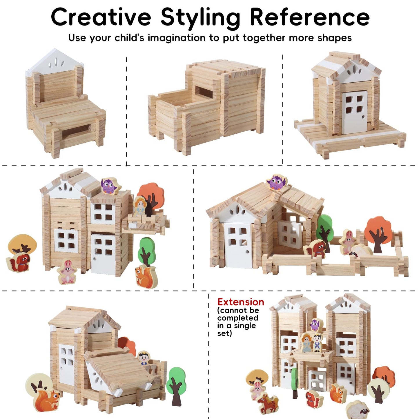 BESTAMTOY Juego de cabañas de madera de 170 piezas