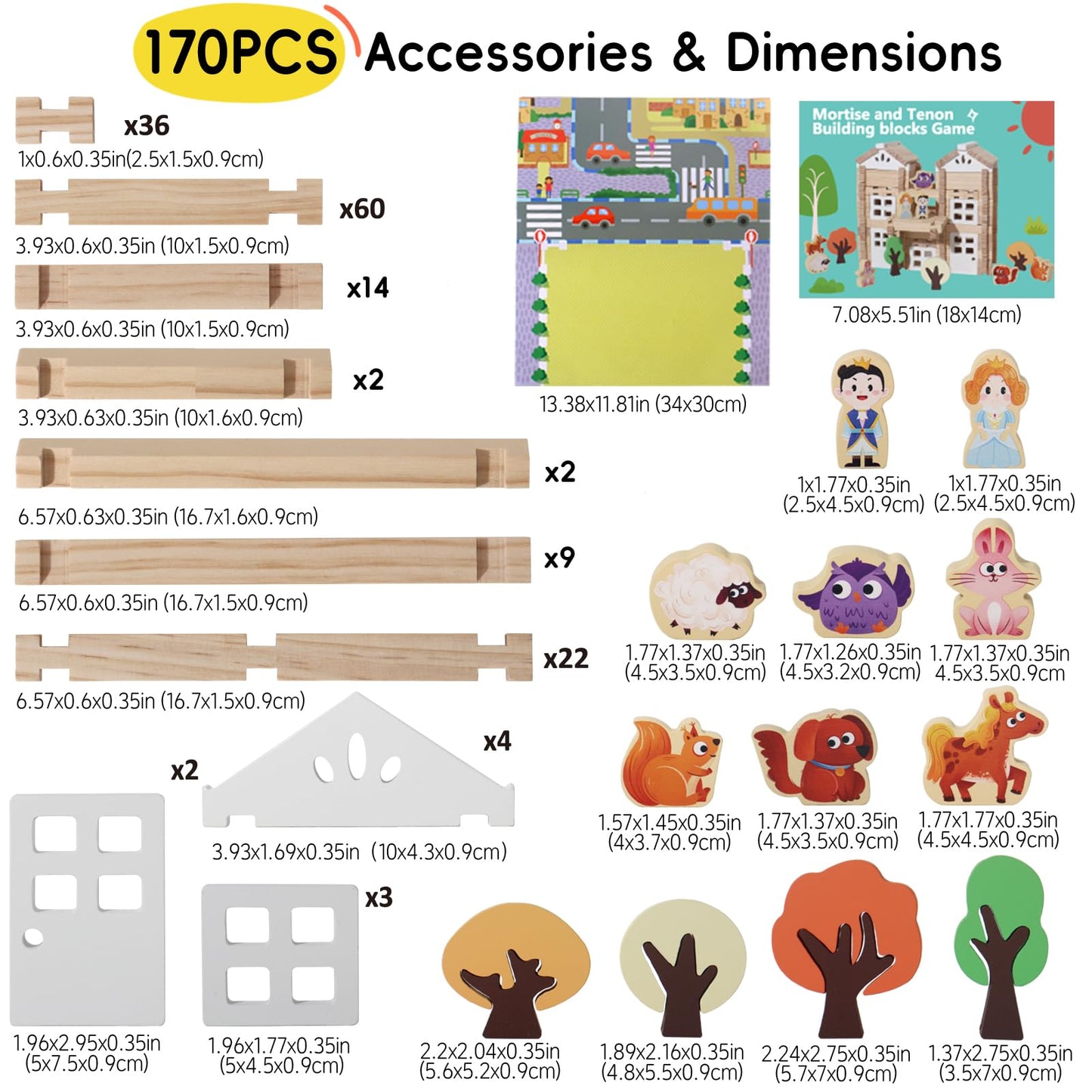 BESTAMTOY Juego de cabañas de madera de 170 piezas