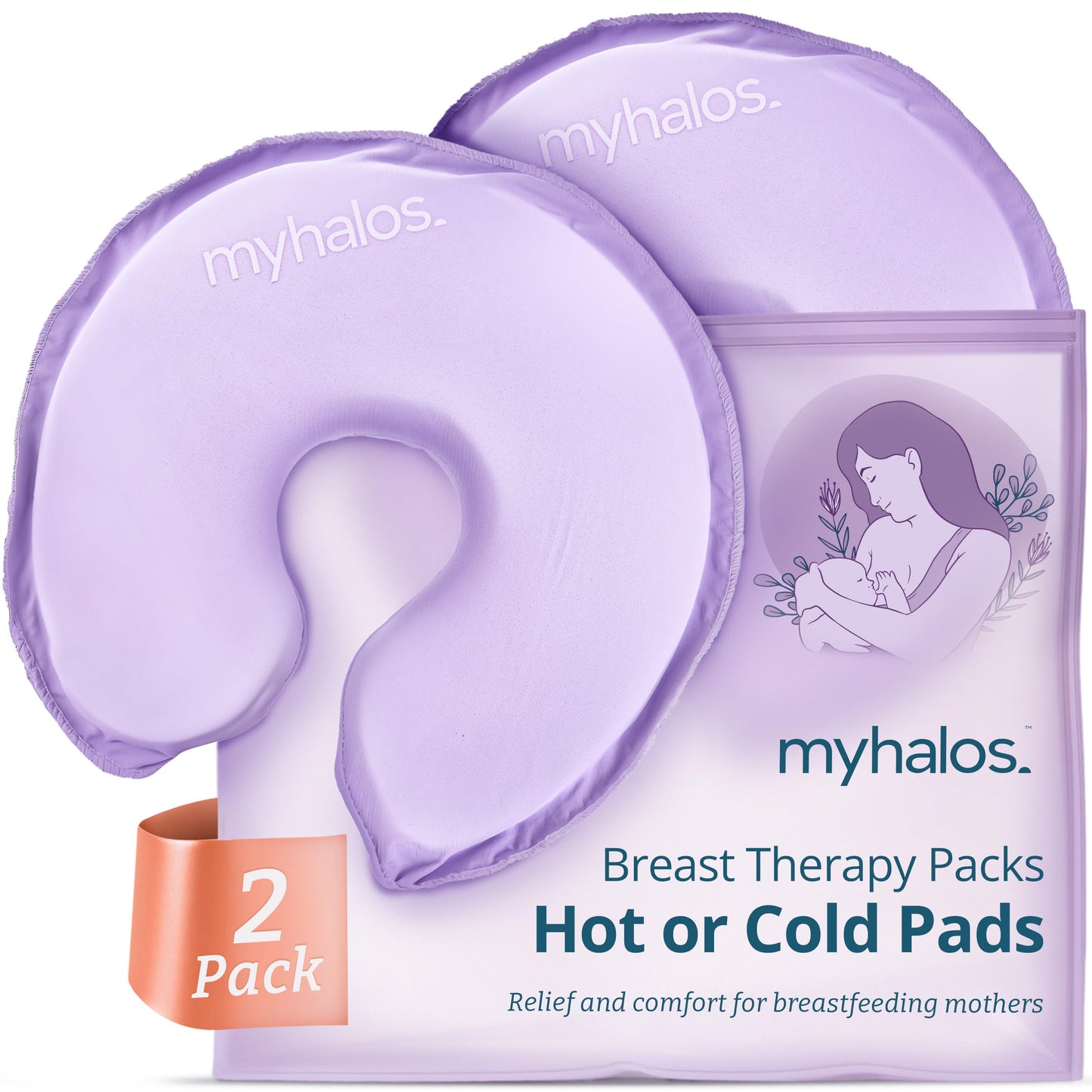MyHalos® Almohadillas de terapia mamaria para lactancia materna – 2 almohadillas reutilizables de compresión caliente y fría