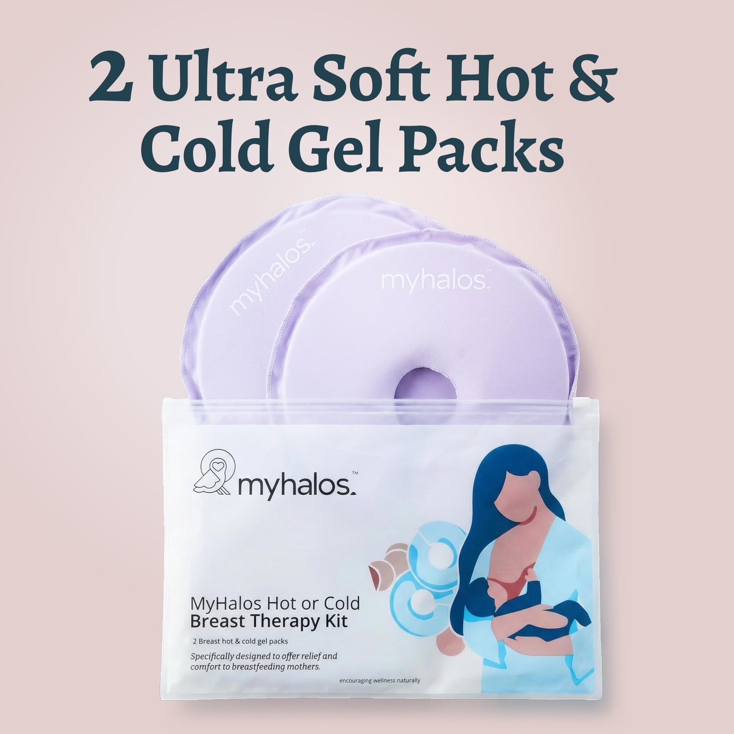 MyHalos® Almohadillas de terapia mamaria para lactancia materna – 2 almohadillas reutilizables de compresión caliente y fría