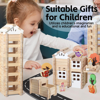 BESTAMTOY Juego de cabañas de madera de 170 piezas