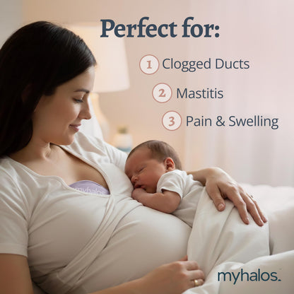 MyHalos® Almohadillas de terapia mamaria para lactancia materna – 2 almohadillas reutilizables de compresión caliente y fría