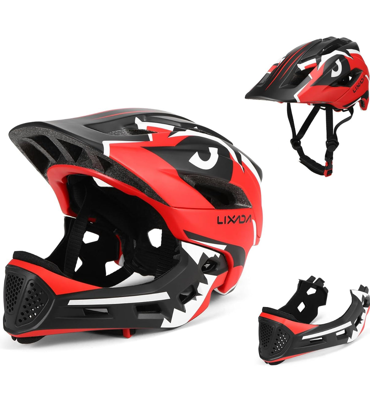 Lixada Casco de bicicleta para niños, ajustable, desmontable, de cara completa, 52-56 cm