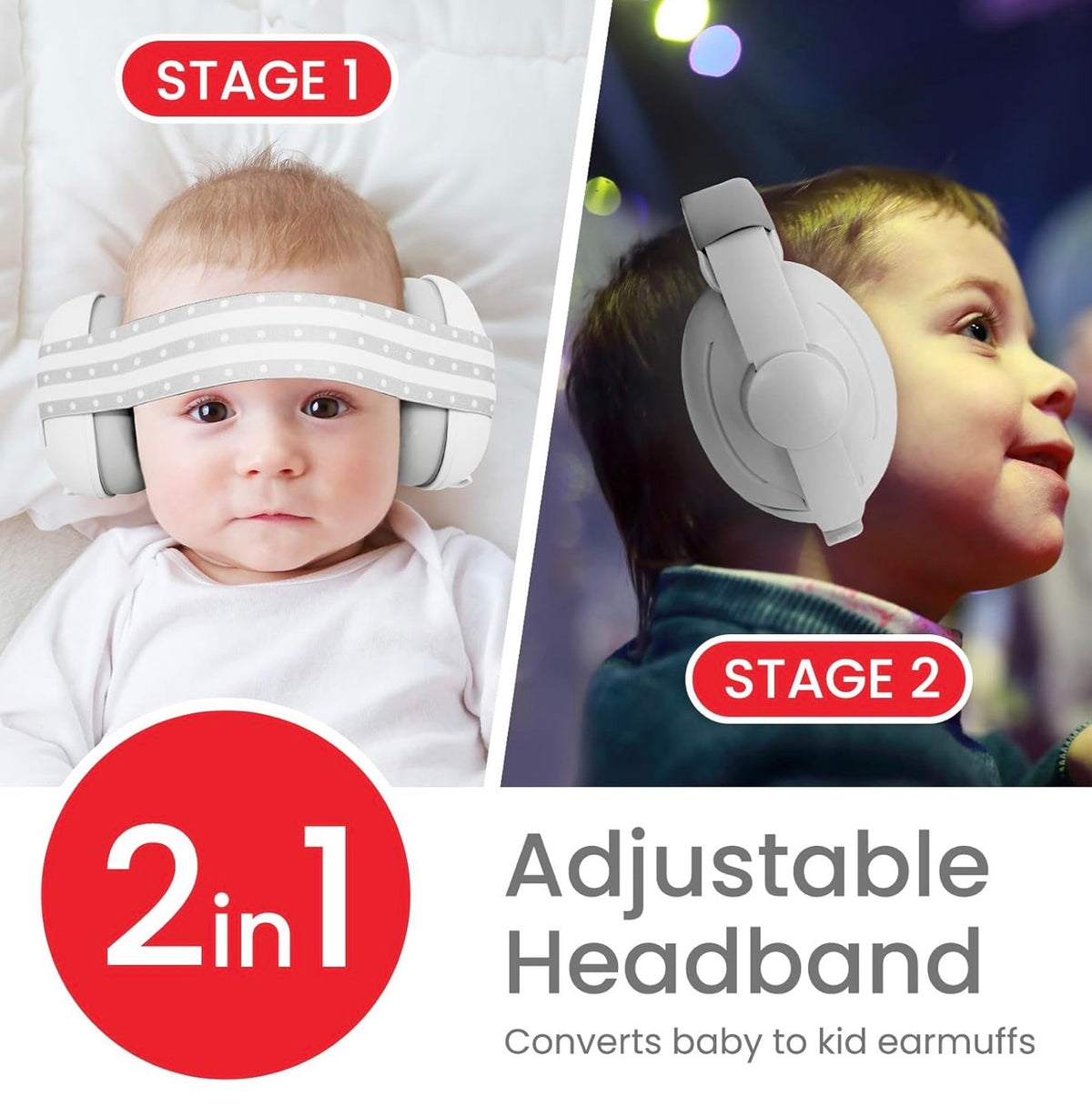 Auriculares ajustables 2 en 1 con cancelación de ruido para bebés y niños pequeños