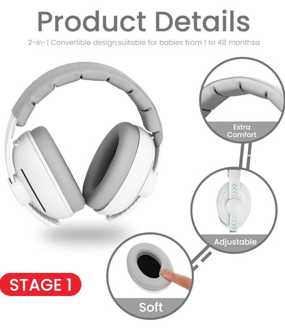 Auriculares ajustables 2 en 1 con cancelación de ruido para bebés y niños pequeños
