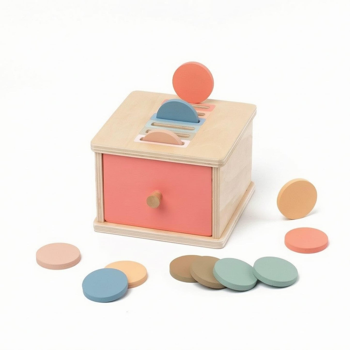 Caja clasificadora de formas de madera en tonos pastel
