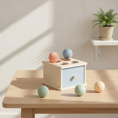 Caja clasificadora de formas de madera en tonos pastel