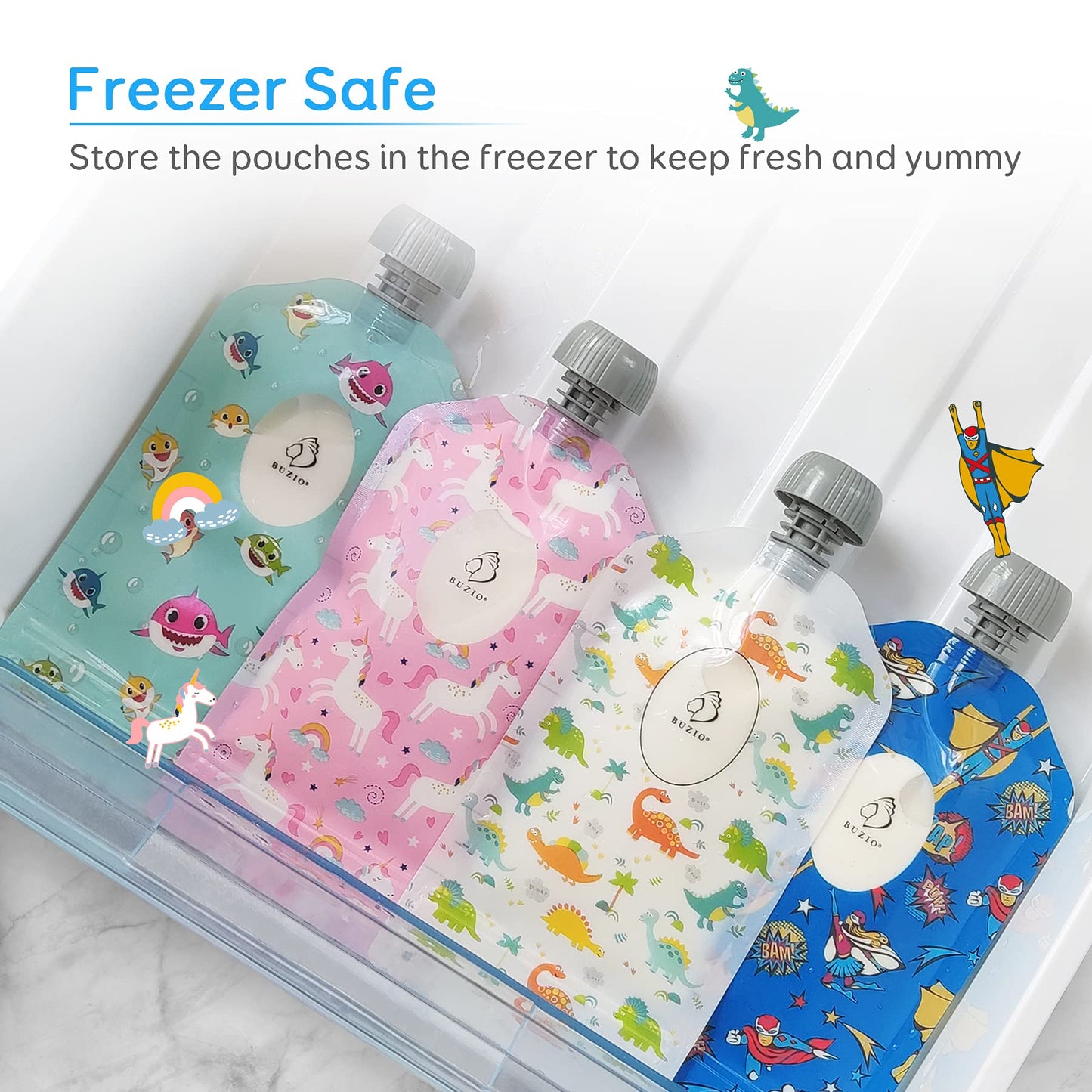 BUZIO Bolsas de alimentos reutilizables, 12 paquetes de 5 onzas